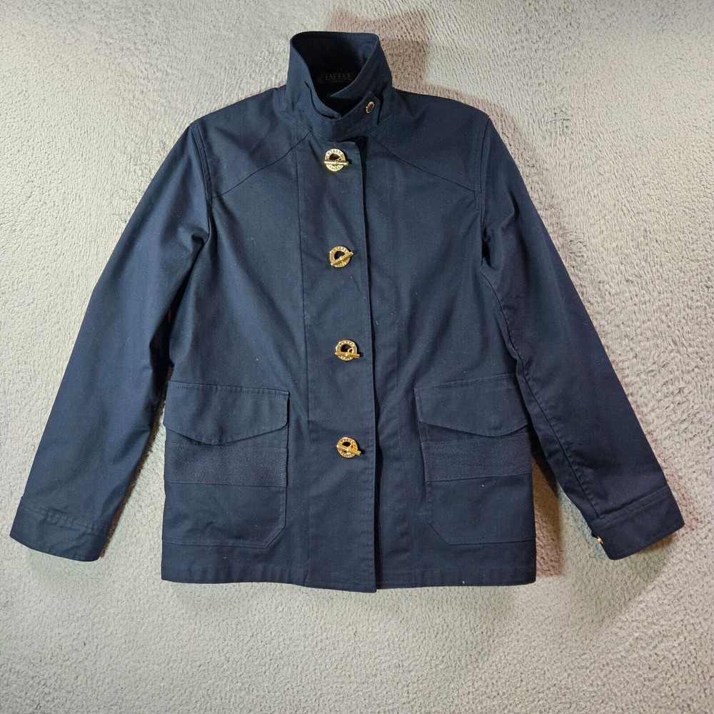 Lauren Ralph Lauren Jacket Women Medium Petite Military Gold Toggle Button Navy‎